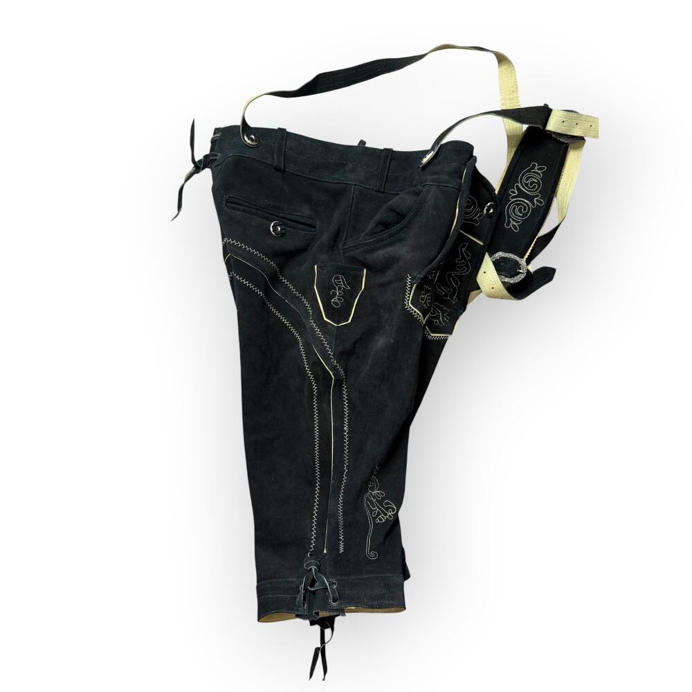 Men’s Black Leather Lederhosen Size XL 40 Waist German Bavarian Oktoberfest - Picture 2 of 11